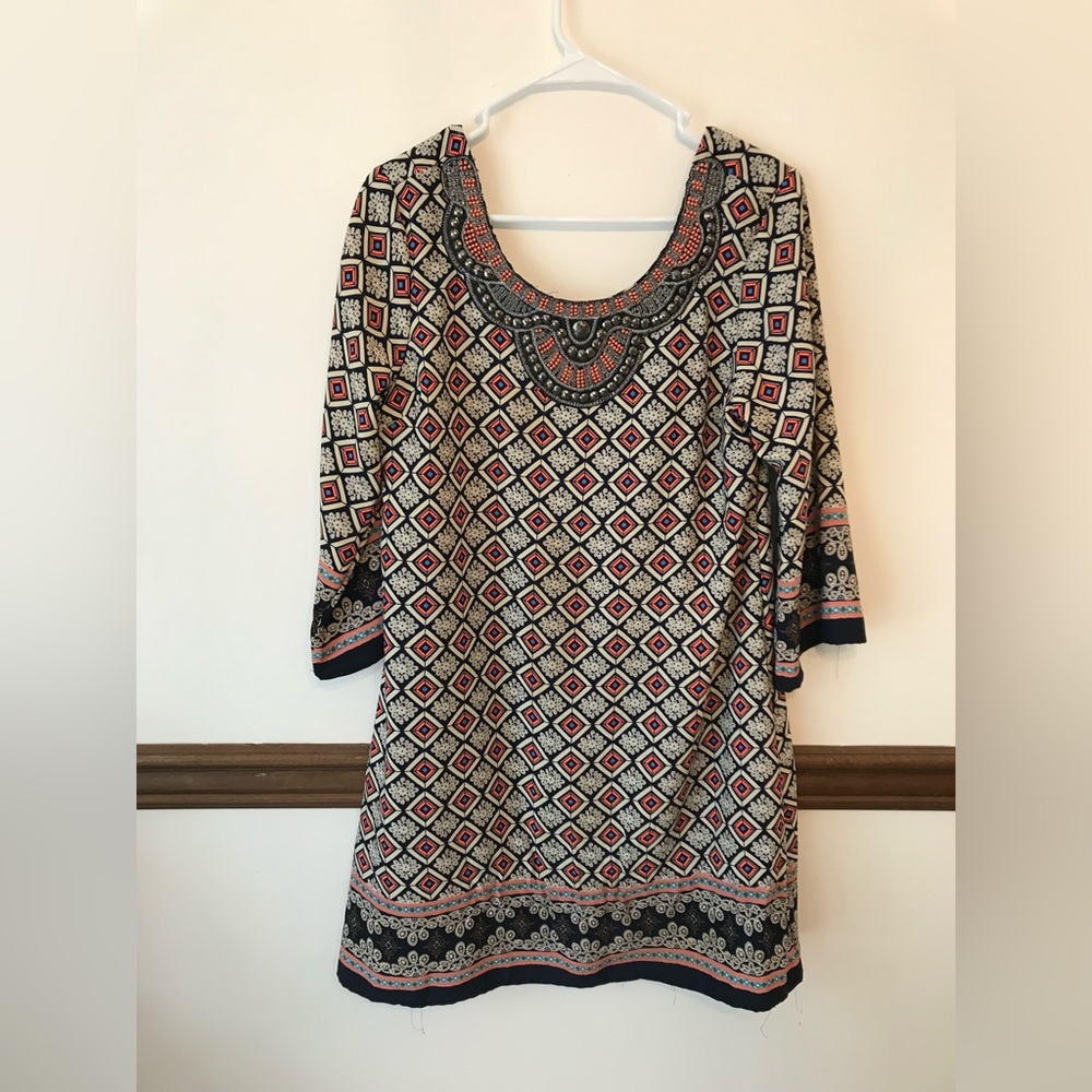 Embellished 3/4 length sleeve dress